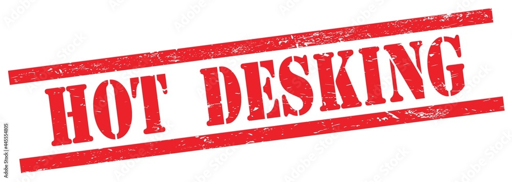 HOT DESKING text on red grungy rectangle stamp. HOT DESKING text on red grungy rectangle stamp.