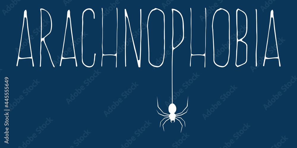 Spider hanging on Arachnophobia word. Spider hanging on Arachnophobia word.