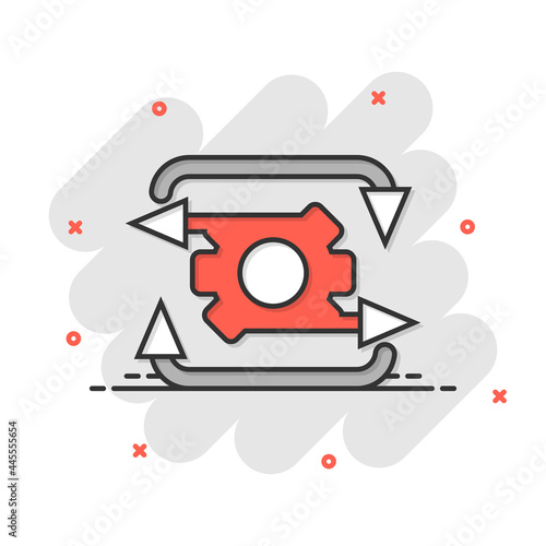 Workflow icon in comic style. Gear effective cartoon vector illustration on white isolated background. Process organization splash effect business concept.
