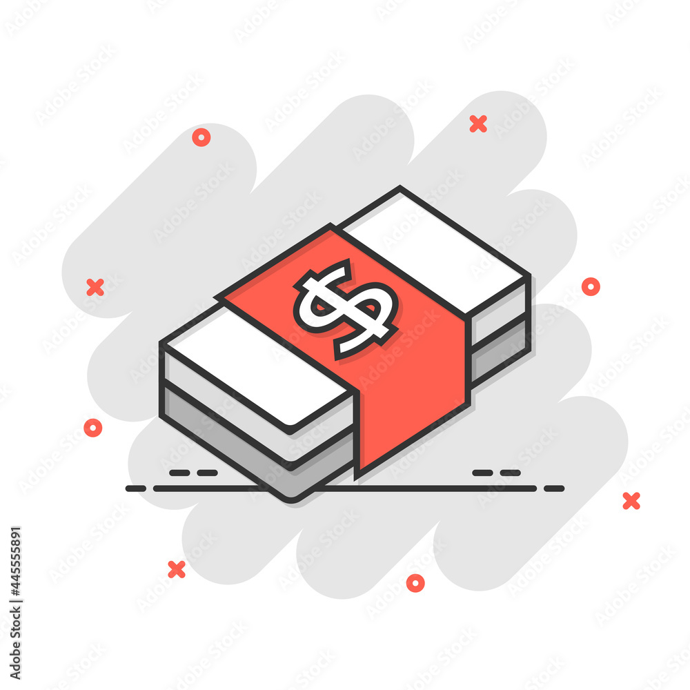 Money stack icon in comic style. Exchange cash cartoon vector illustration on white isolated background. Banknote bill splash effect business concept. Money stack icon in comic style. Exchange cash cartoon vector illustration on white isolated background. Banknote bill splash effect business concept.