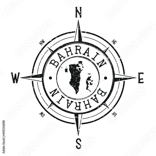 Bahrain Stamp Map Compass Adventure. Illustration Travel Country Symbol. Seal Expedition Wind Rose Icon.