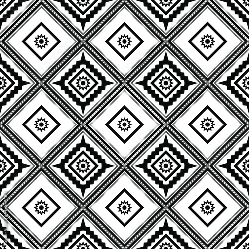 Geometric ethnic oriental seamless pattern traditional Design for background,carpet,wallpaper.clothing,wrapping,Batik fabric,Vector illustration.embroidery style - Sadu, sadou, sadow or sado