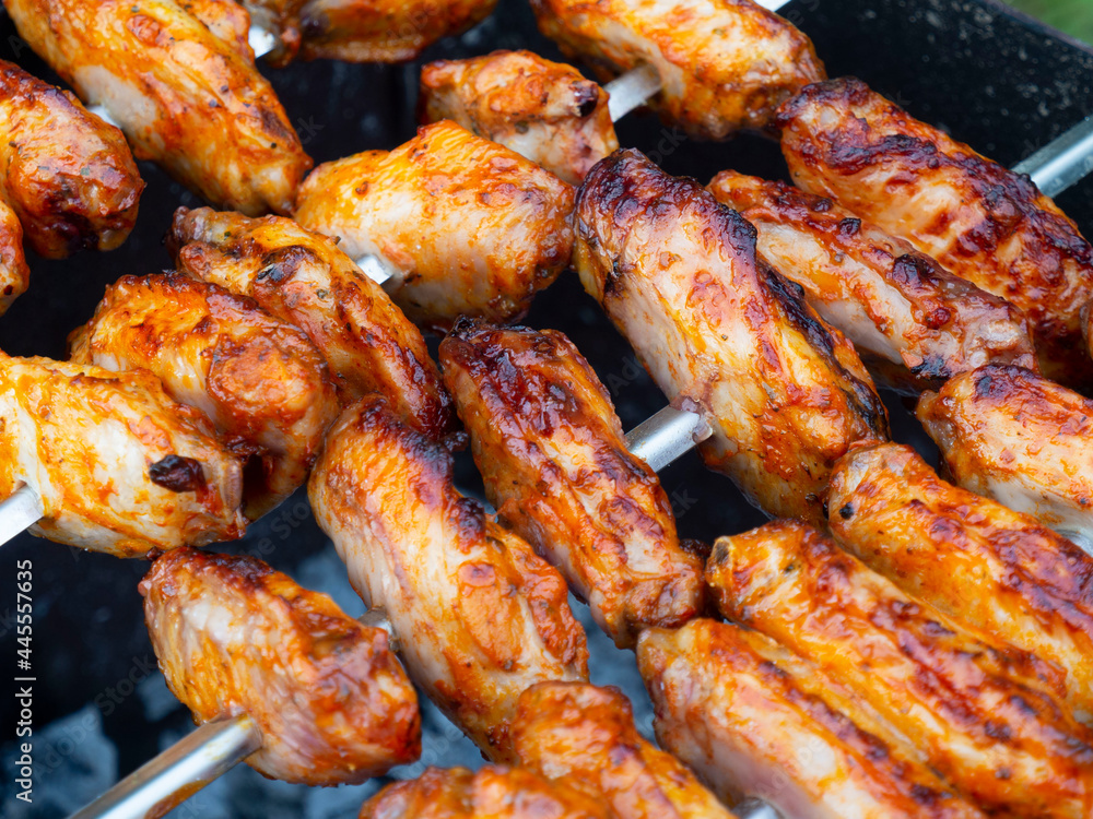 Chicken on skewers. Garden fest snacks. The joy of cooking a barbecue