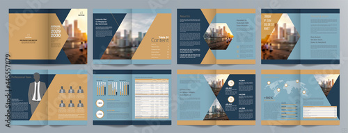 Corporate business presentation guide brochure template, Annual report, 16 page minimalist flat geometric business brochure design template, A4 size.