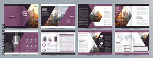 Corporate business presentation guide brochure template, Annual report, 16 page minimalist flat geometric business brochure design template, A4 size.
