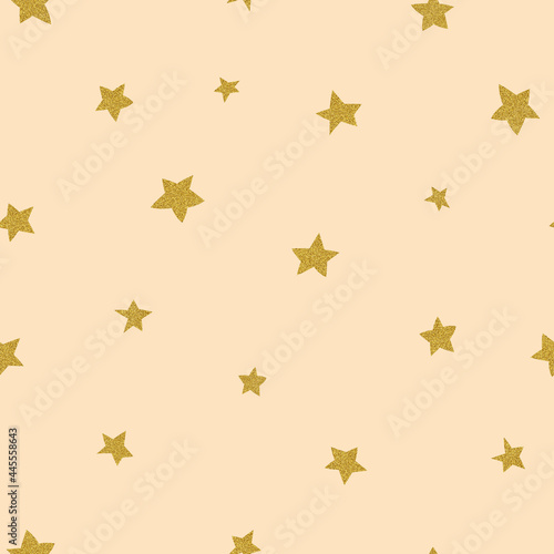 Seamless pattern with golden stars on beige. New Year  Christmas celebration backdrop.