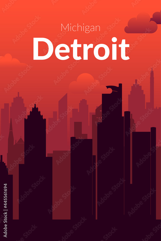 Detroit, USA famous city scape view background.