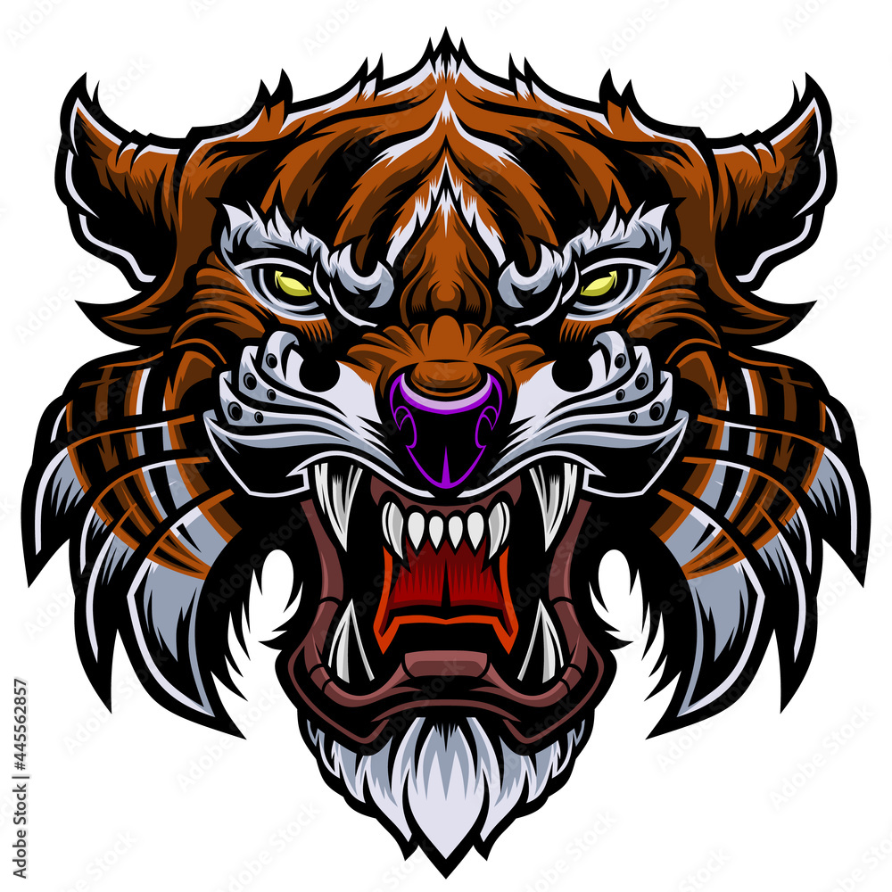 Angry tiger head.	