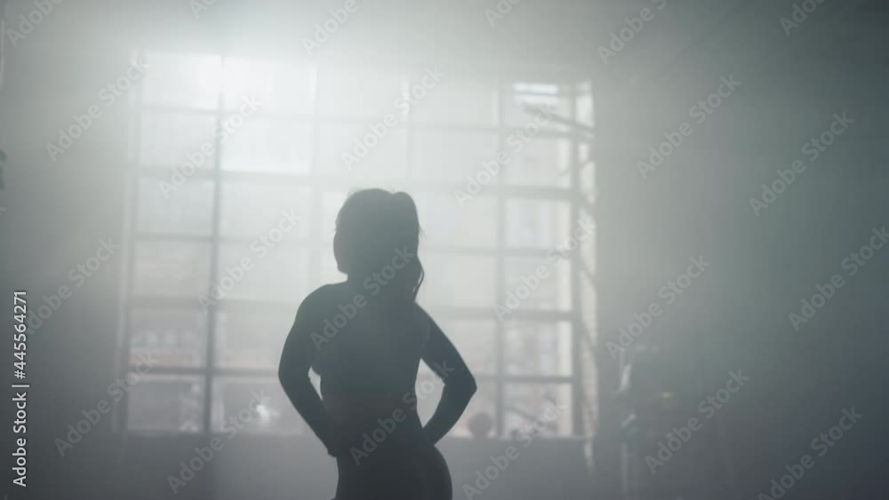 Sporty woman doing physical exercises. Girl making frontal squats with lunges Sporty woman doing physical exercises. Girl making frontal squats with lunges
