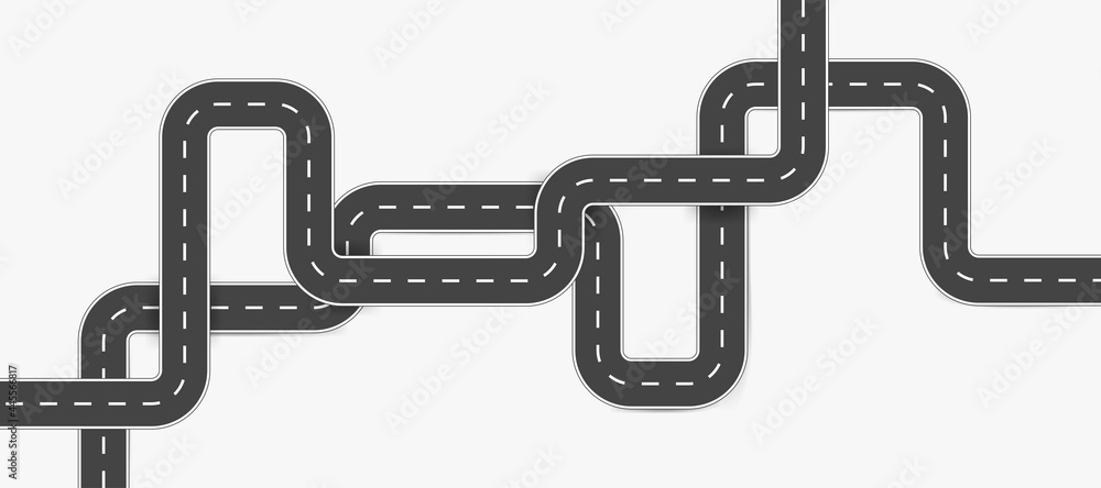 Road design element. Asphalt road with turns. Winding road isolated on white background. illustration. Road design element. Asphalt road with turns. Winding road isolated on white background. illustration.