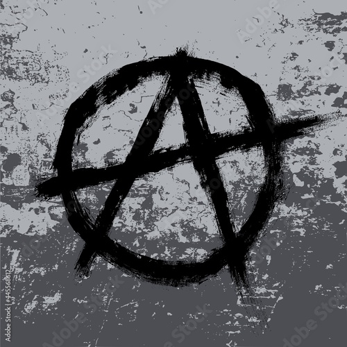 Hand-drawn symbol of anarchy and punk on the background of an old wall. Vector illustration.
