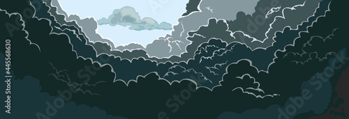 Clouds of smoke and dust from natural disaster or eruption, vector illustration