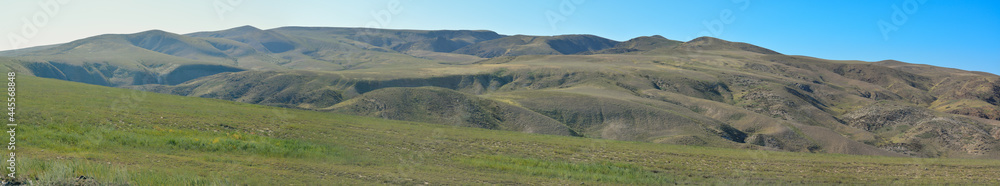Panoramic view of the hill. Eskeldinsky district. Almaty region, Kazakhstan.