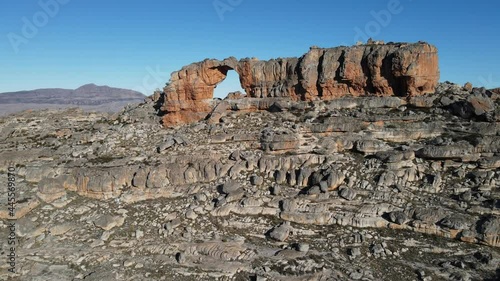 Aerial view of Wolfberg Arch hiking trail in Cederberg, Western Cape, South Africa. photo