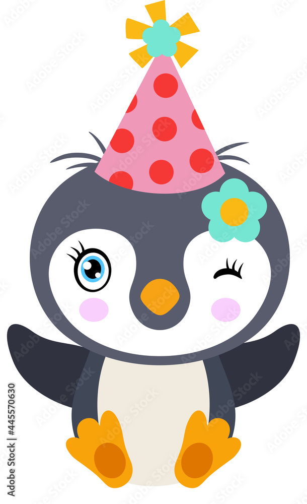 Naklejka premium Cute penguin with hat party