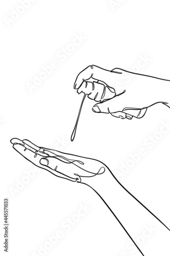 woman hand spraying hand sanitizer, one continuous line drawing vector illustration