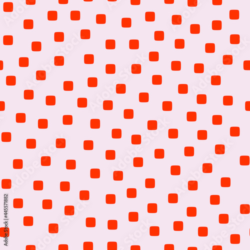 Red polka dot squares. Vector repeated squares and white background.