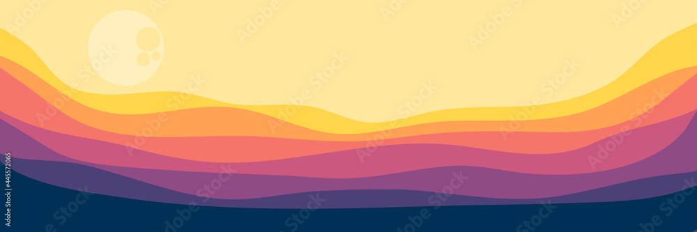 moonrise in mountain landscape vector illustration for web banner background, backdrop, wallpaper, and blog banner