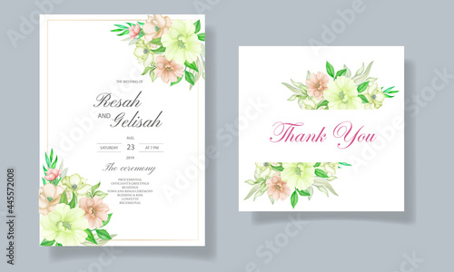 Wedding invitation card with flowers and leaves 