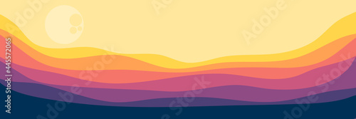 moonrise in mountain landscape vector illustration for web banner background, backdrop, wallpaper, and blog banner