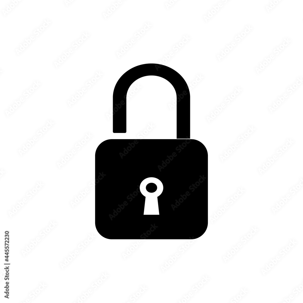 The silhouette of an open lock is black, good protection for the house on a white background. The silhouette of an open lock is black, good protection for the house on a white background.