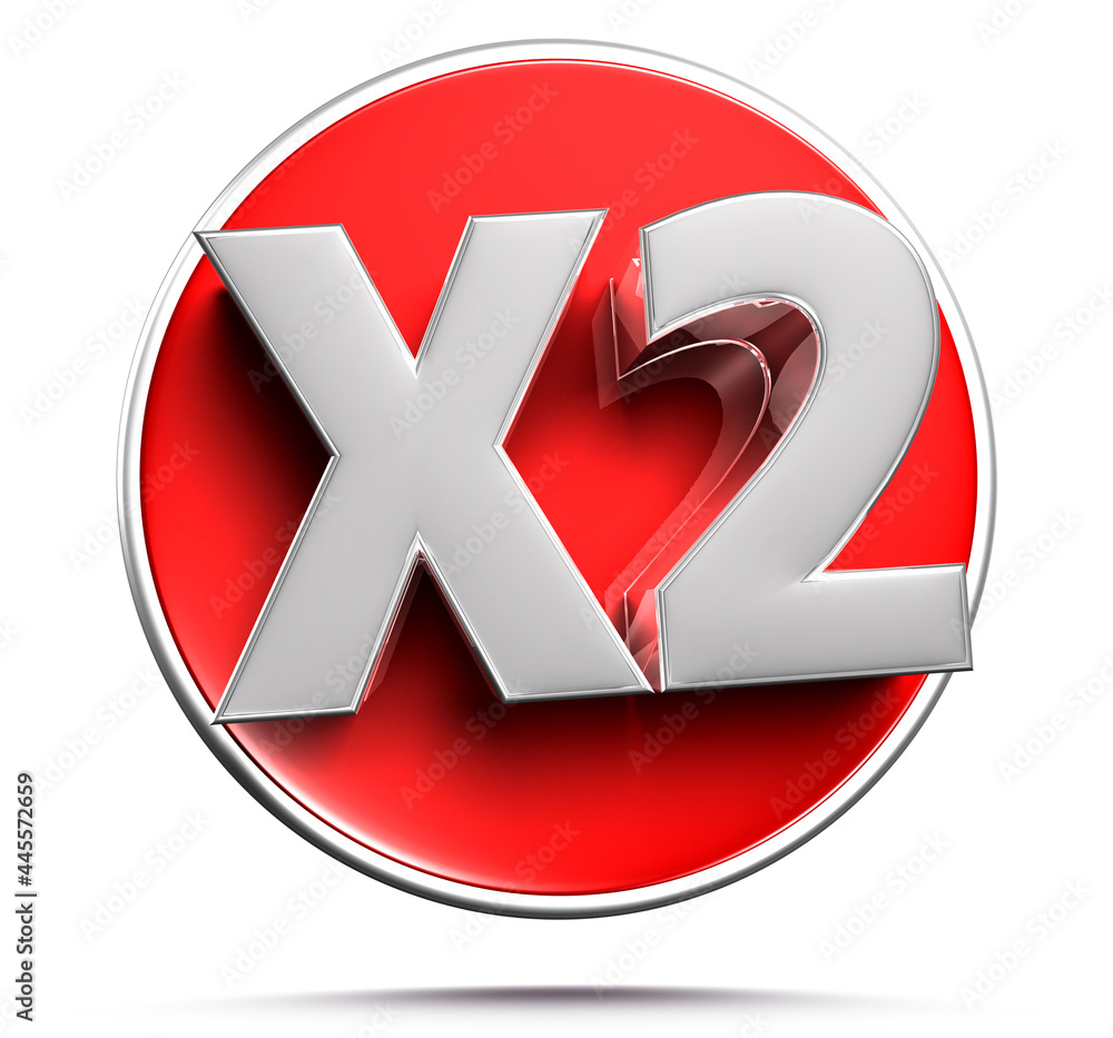 x2 red circle on white background with clipping path. - obrazy, fototapety, plakaty 