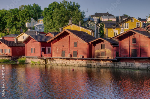 1800 19th century style red fishermen's harbor warehouses in Porvoo Finland 