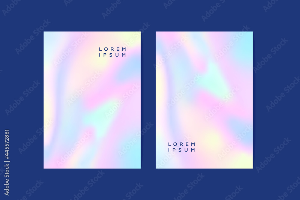 Set Colorful Holographic Posters. Abstract Backgrounds. Modern Vector Illustration. Holographic Fluid with Gradient Mesh. Retro Style. Pearlescent Graphic. Social Media Template.