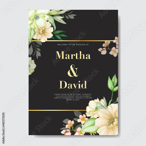 Wedding invitation card with flowers and leaves 