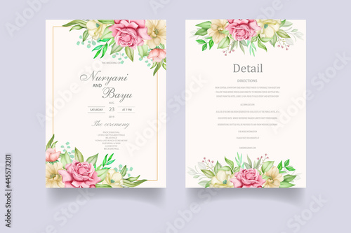 Wedding invitation card with flowers and leaves 