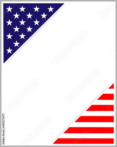 American flag symbols background frame border corner with empty space for your text.	
