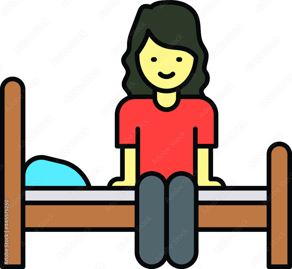 Teenage girl sitting on bed Concept, Sleepy Woman with pillow Vector Color Icon Design, Everyday life Symbol, Daily Routine life Sign, Activities of daily living Stock illustration Teenage girl sitting on bed Concept, Sleepy Woman with pillow Vector Color Icon Design, Everyday life Symbol, Daily Routine life Sign, Activities of daily living Stock illustration