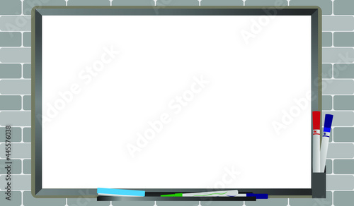 Whiteboard 6 in white wall for copyspace , spaceboard for text,picture,advertisement,announcement,information,wallpaper,background,banner and other