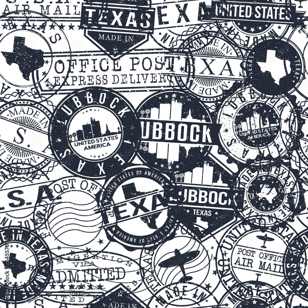 Lubbock Texas Stamps Background. A City Stamp Vector Art. Set of Postal Passport Travel. Design Set Pattern.