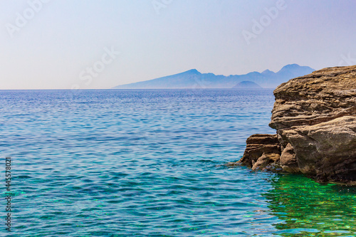 Big rock in natural coastal landscapes on Kos Island Greece.