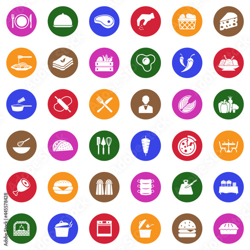 Gastronomy Icons. White Flat Design In Circle. Vector Illustration.
