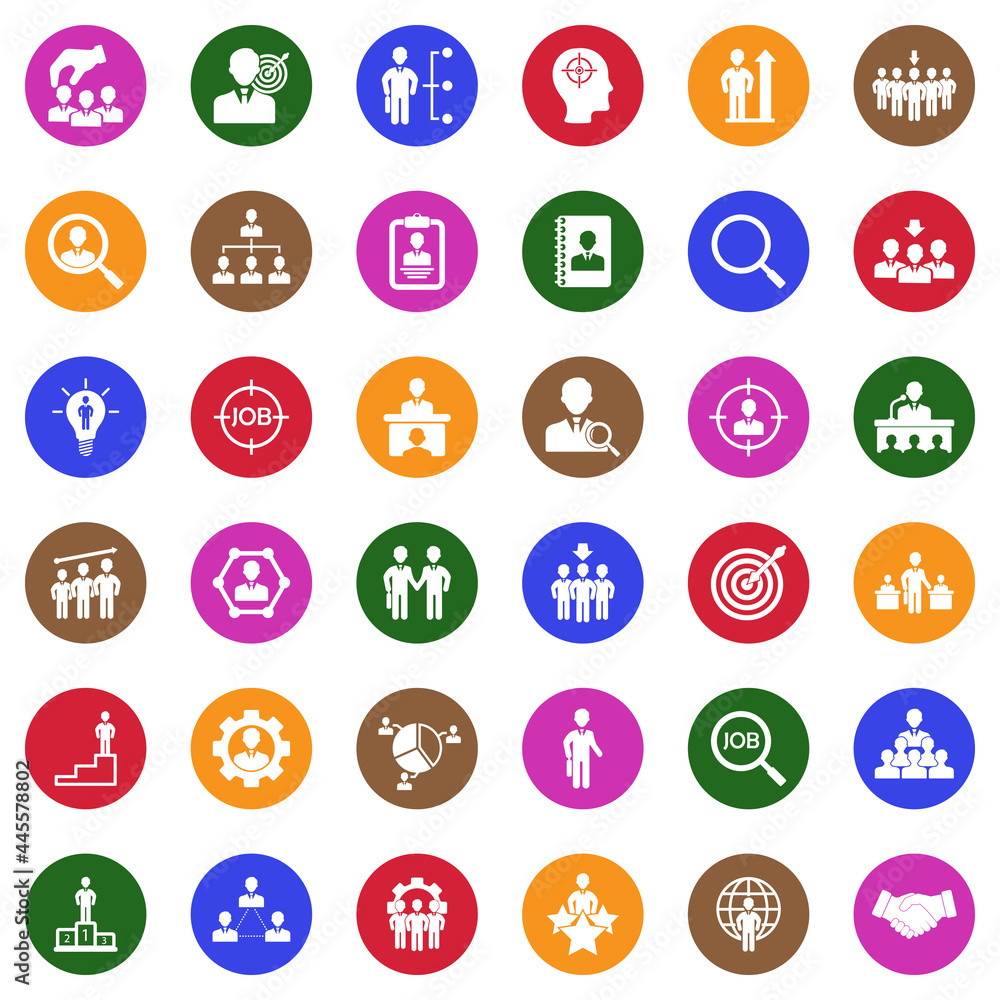 Head Hunting Icons. White Flat Design In Circle. Vector Illustration. Head Hunting Icons. White Flat Design In Circle. Vector Illustration.