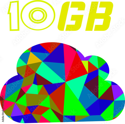 polygonal multicolored cloud and the inscription "10 gigabytes" on top 