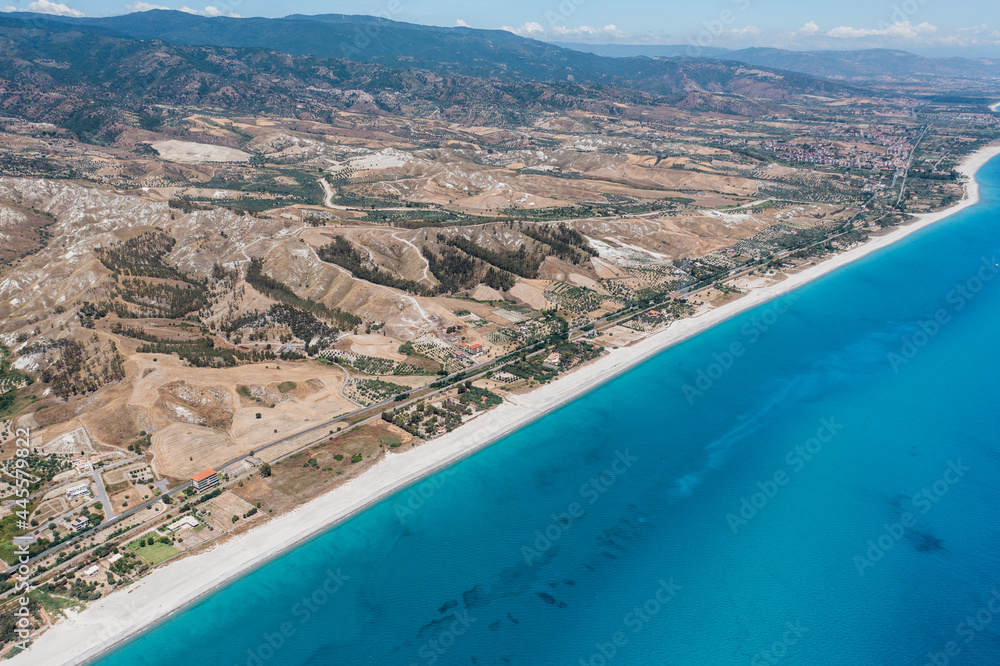 Aerial view of the Calabrian coastline. Ionian sea
