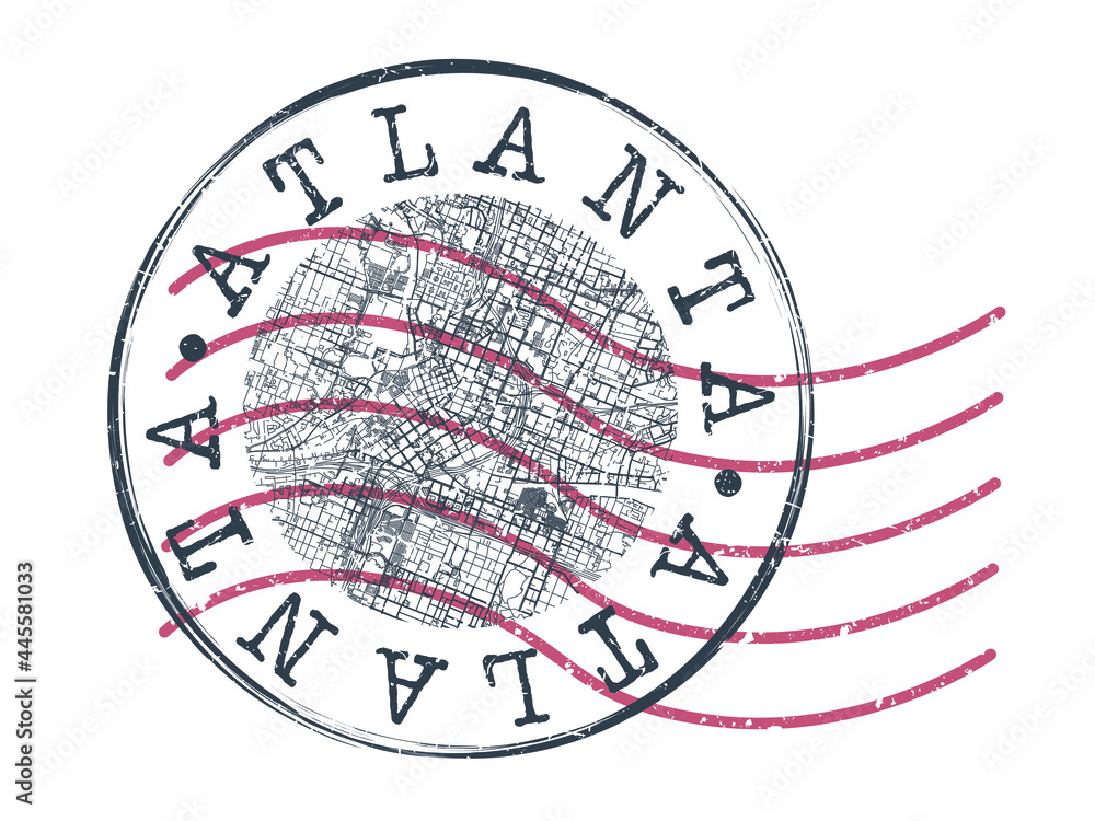Atlanta, GA, USA Stamp Map Postal. Silhouette Seal Roads and Streets. Passport Round Design. Vector Icon. Design Retro Travel National Symbol. - obrazy, fototapety, plakaty 