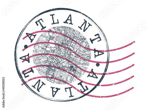 Atlanta, GA, USA Stamp Map Postal. Silhouette Seal Roads and Streets. Passport Round Design. Vector Icon. Design Retro Travel National Symbol.