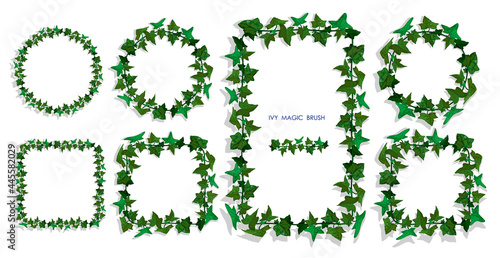ivy liana grass brush with green leaves. Realistic brush for decorating frames, invitation cards. Vector