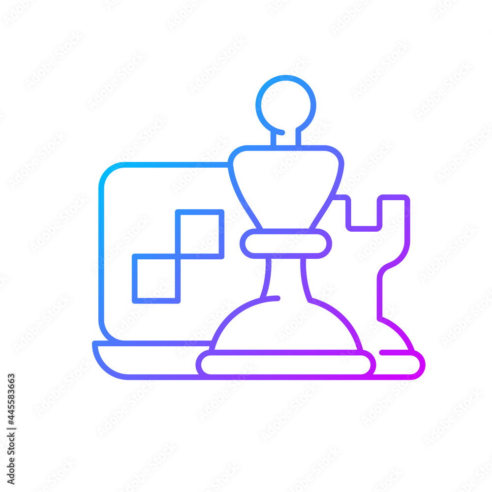 Online logic games and chess gradient linear vector icon. Intelectual activity for fun time spending. Thin line color symbols. Modern style pictogram. Vector isolated outline drawing Online logic games and chess gradient linear vector icon. Intelectual activity for fun time spending. Thin line color symbols. Modern style pictogram. Vector isolated outline drawing