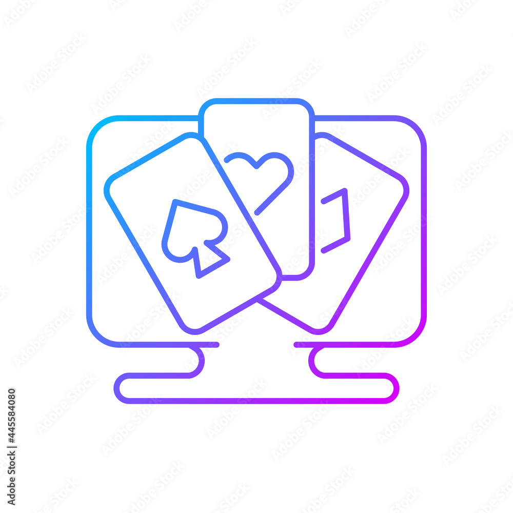 Card game gradient linear vector icon. Activity which uses playing cards for player interaction. Thin line color symbols. Modern style pictogram. Vector isolated outline drawing Card game gradient linear vector icon. Activity which uses playing cards for player interaction. Thin line color symbols. Modern style pictogram. Vector isolated outline drawing