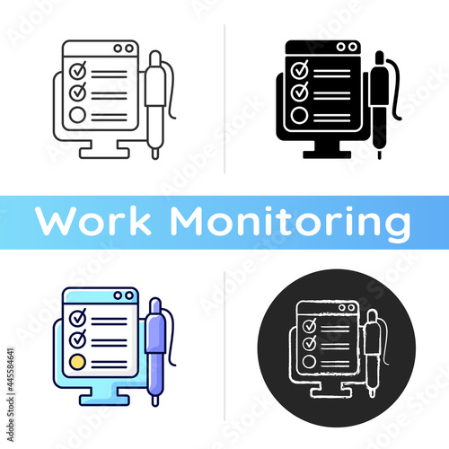 Online form icon. Checklist for project task. Internet questionnaire with control checklist. Work monitoring tools. Linear black and RGB color styles. Isolated vector illustrations