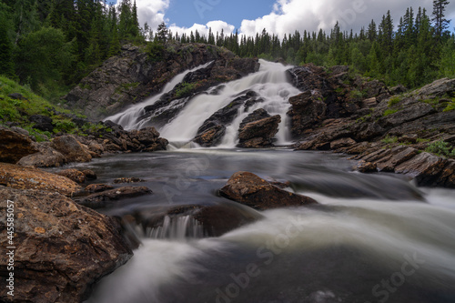 view of the Fiskonfallet waterfall in northern Sweden