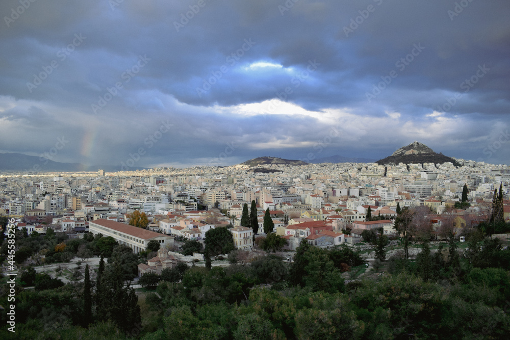 View of the city of Athens after a storm