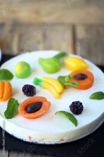 Summer yoghurt cake with fruits.