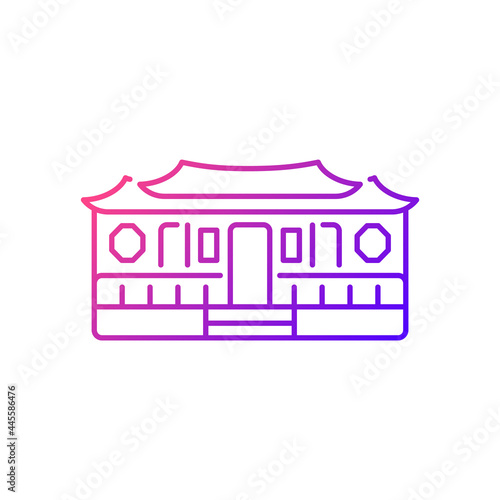 Longshan temple gradient linear vector icon. Taipei old village part. Ancient building. Taiwan national property. Thin line customizable illustration. Isolated vector contour symbol for light mode. photo