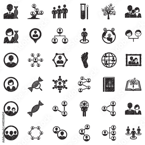 Ancestry Icons. Black Scribble Design. Vector Illustration.